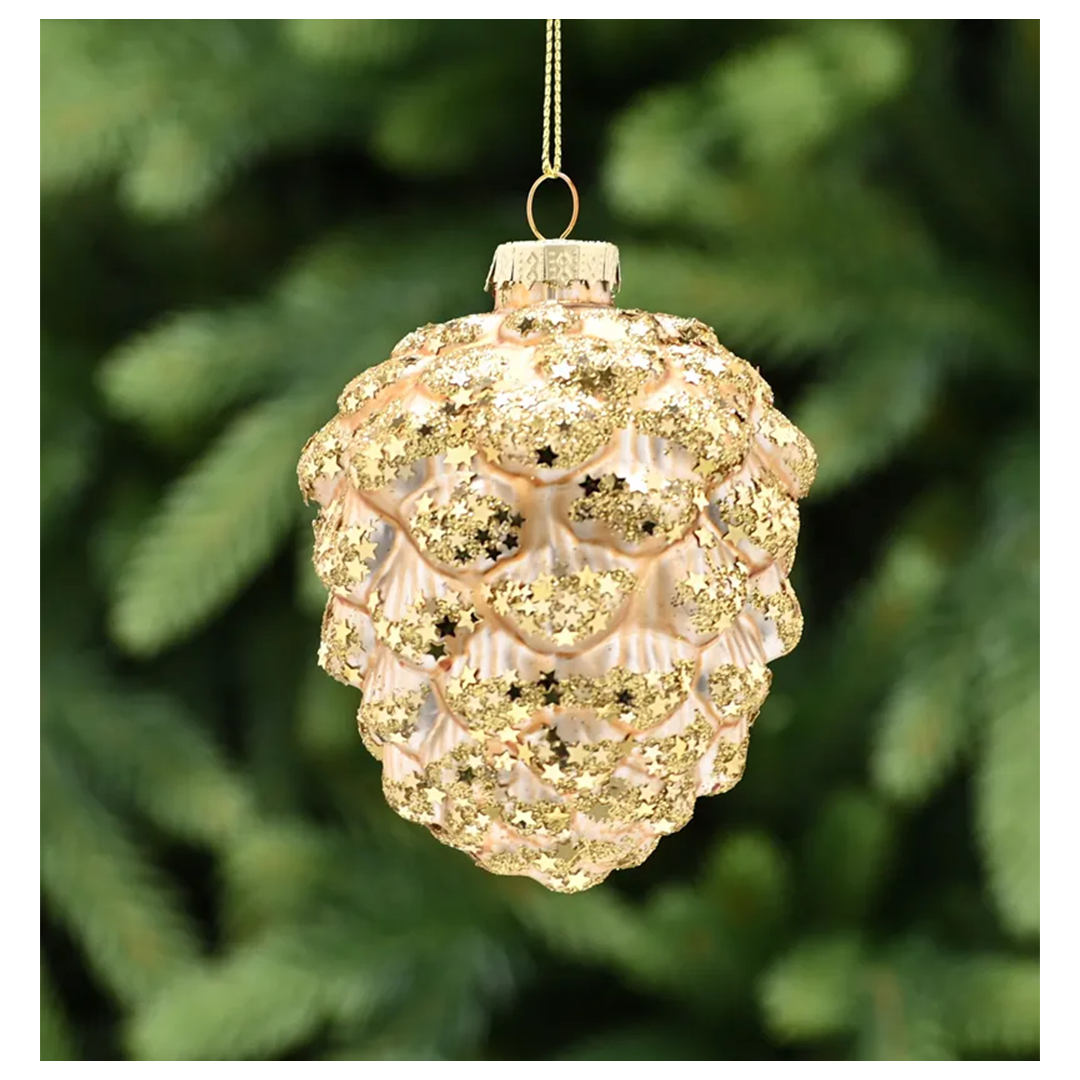 Gull kongle med glitter 10 cm