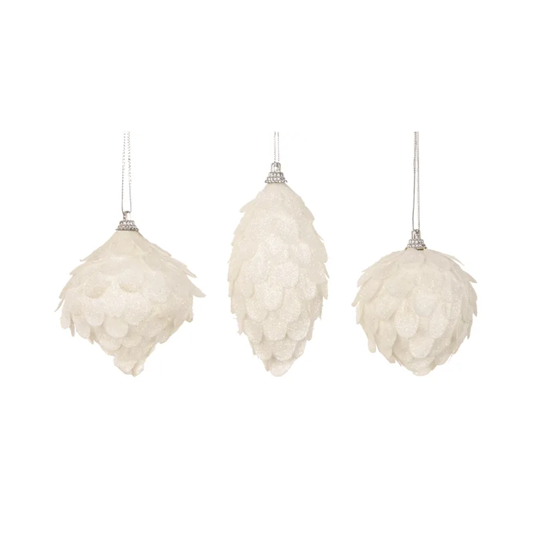 Julekule 8 - 12 cm hvite fjær