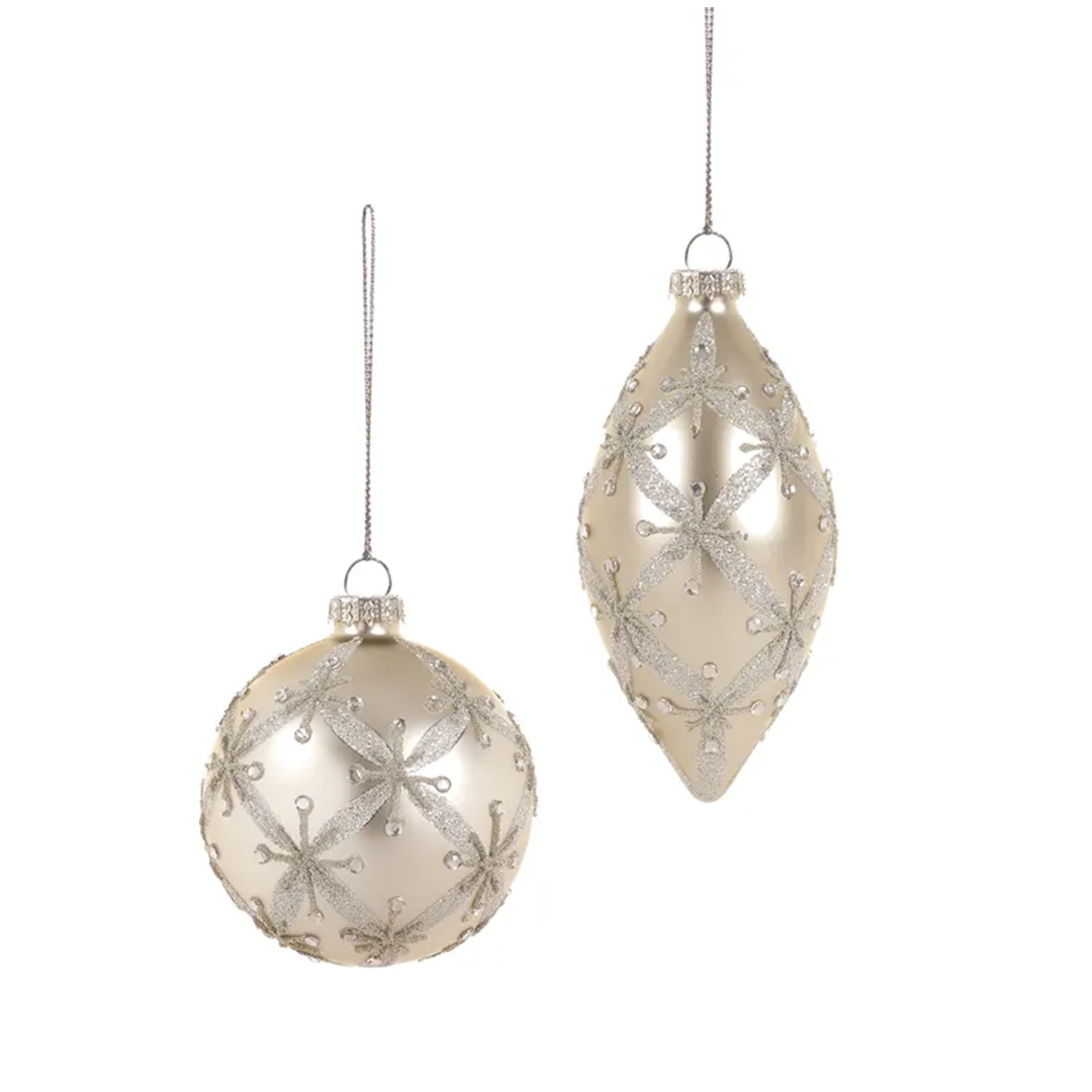 Julekule champagne med sølvdekor 80-110 mm