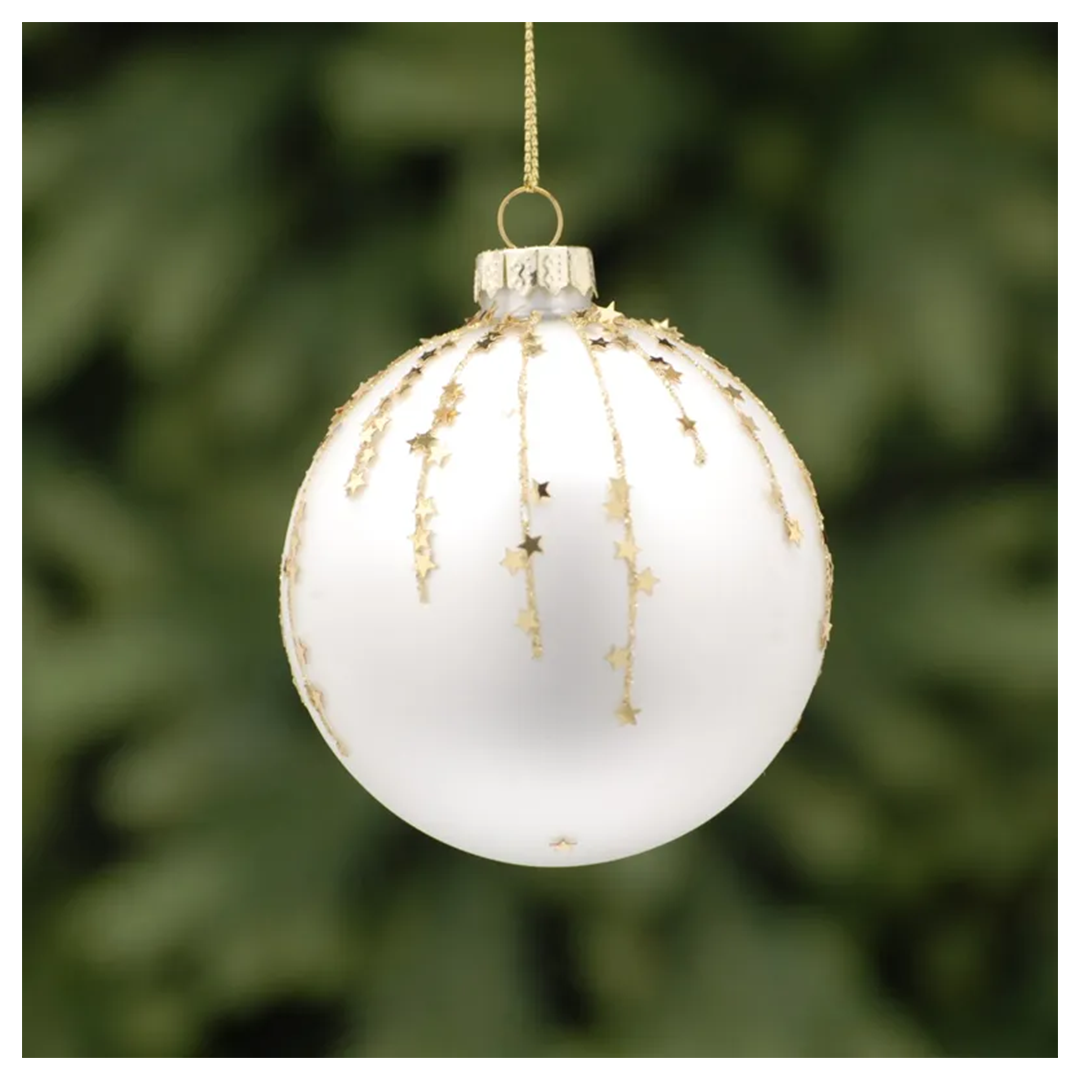 8 cm hvit/gull glasskule stjernestøv