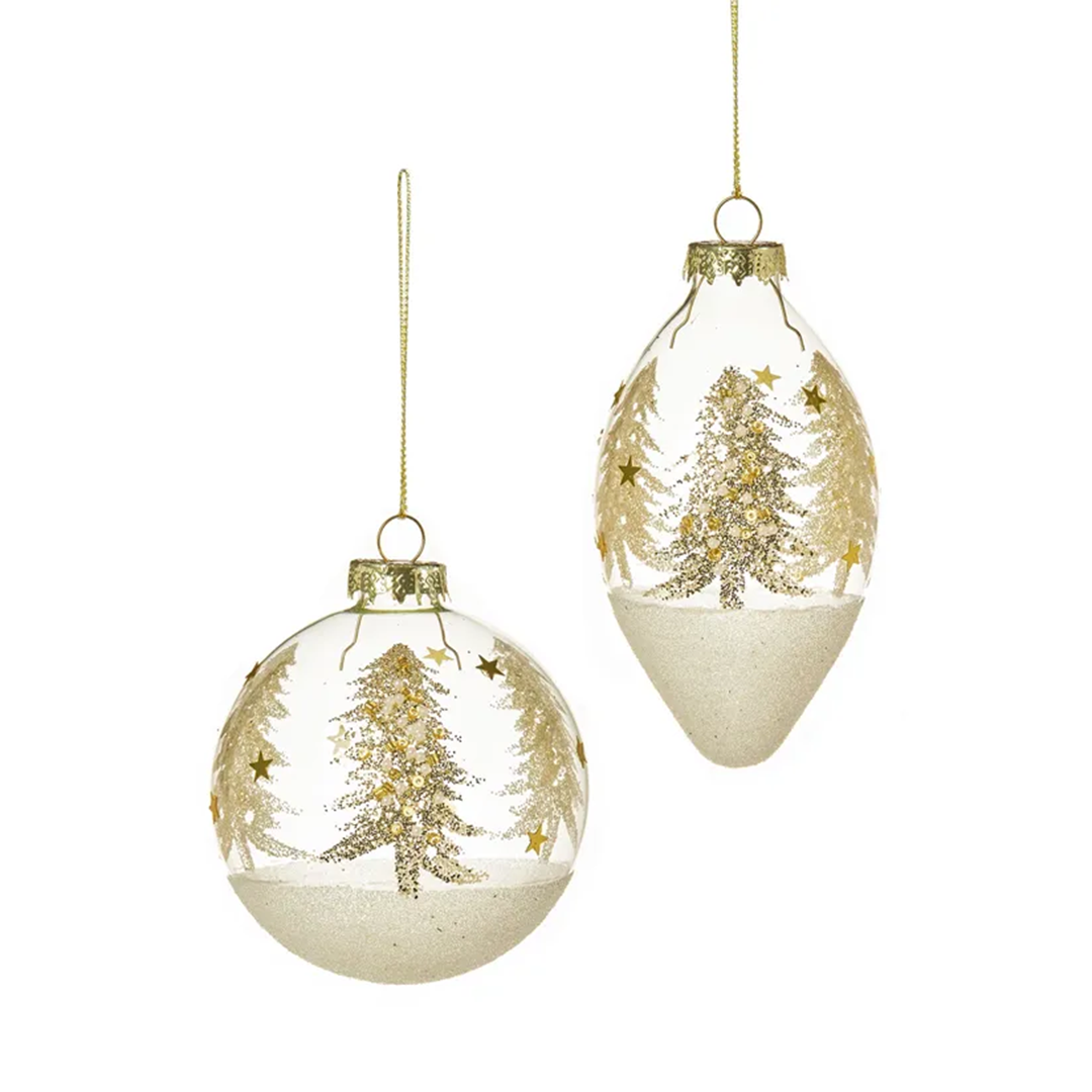 Julekule glass 80-110mm klar/gull med tre