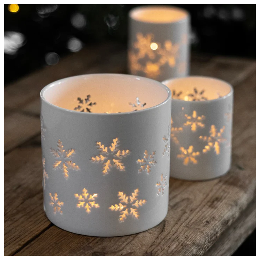 sögne hvit t-lysholder snøkrystall small