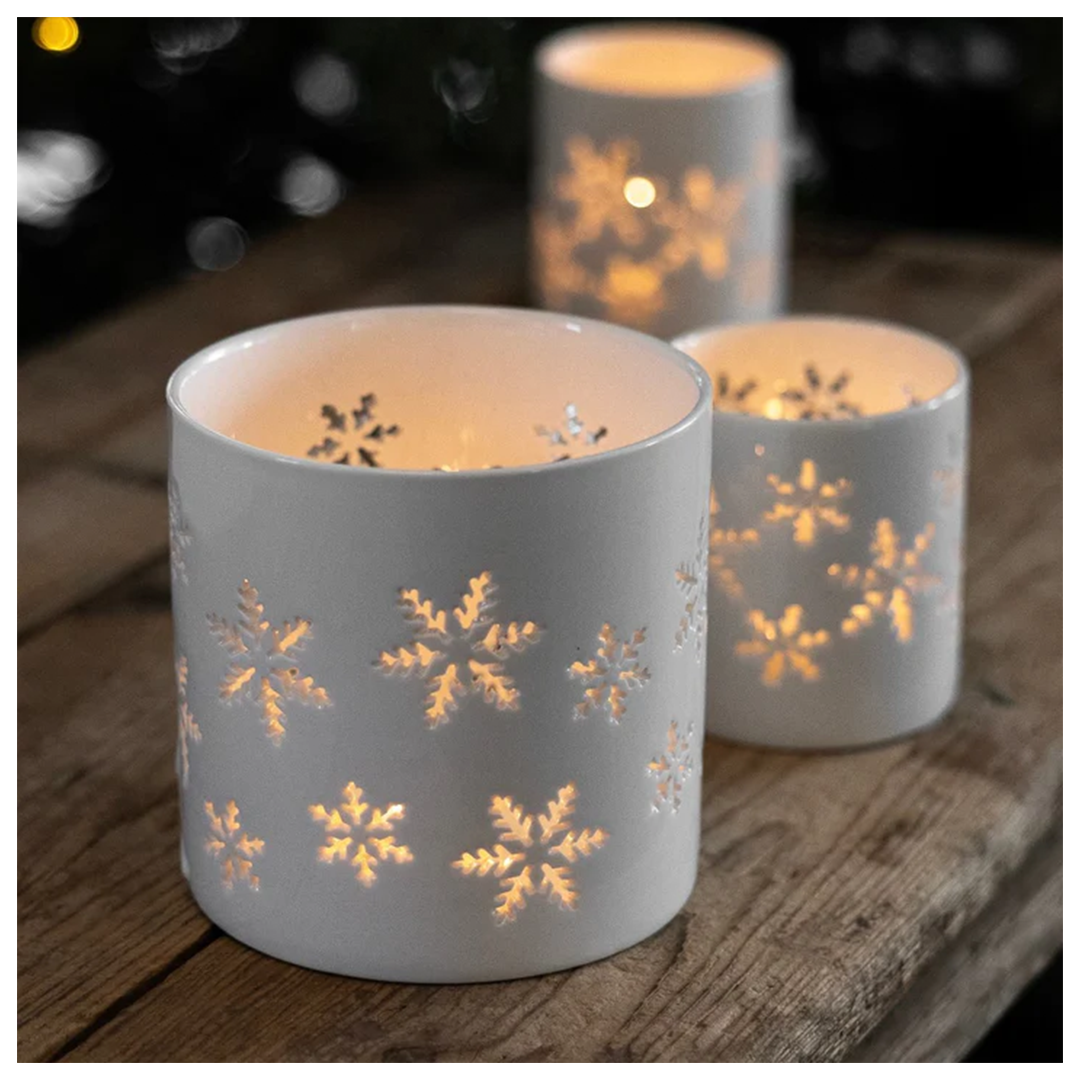 sögne hvit t-lysholder snøkrystall small